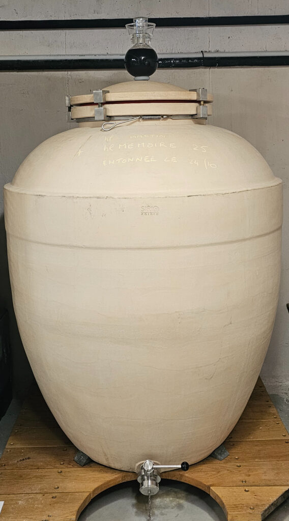 Wine Tasting in Côtes du Forez, France Sandstone amphora in the Cave de la Vadone