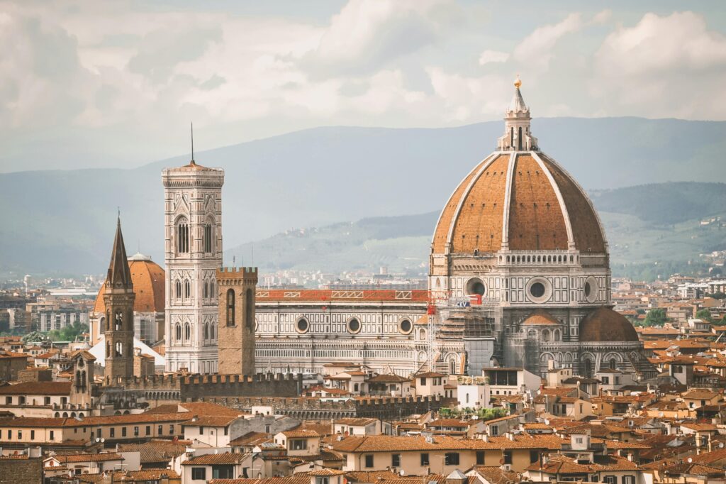 Brunello di montalcino wine the king of tuscany A breathtaking view of Florence Cathedral, also known as Il Duomo, with the cityscape at dawn.